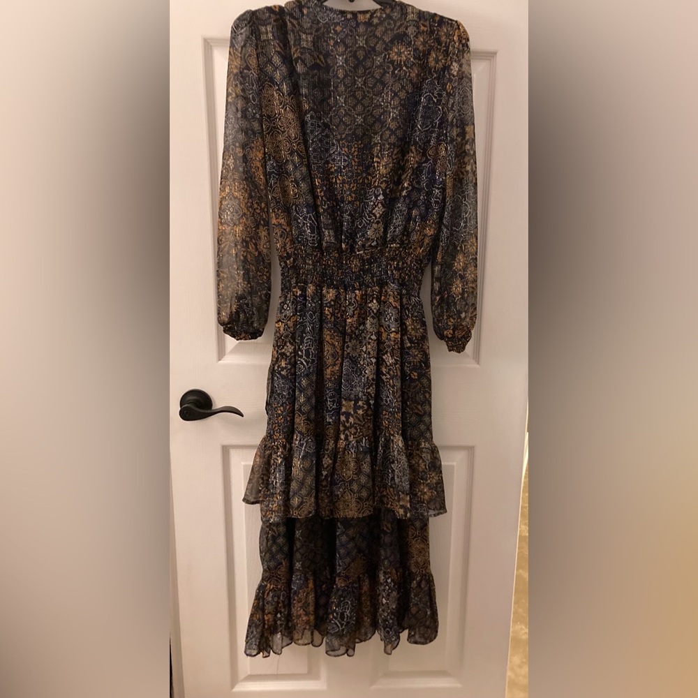 Michael Kors Tiered Ruffle Long Sleeve Wrap Dress - Navy Floral Large - Picture 5 of 6